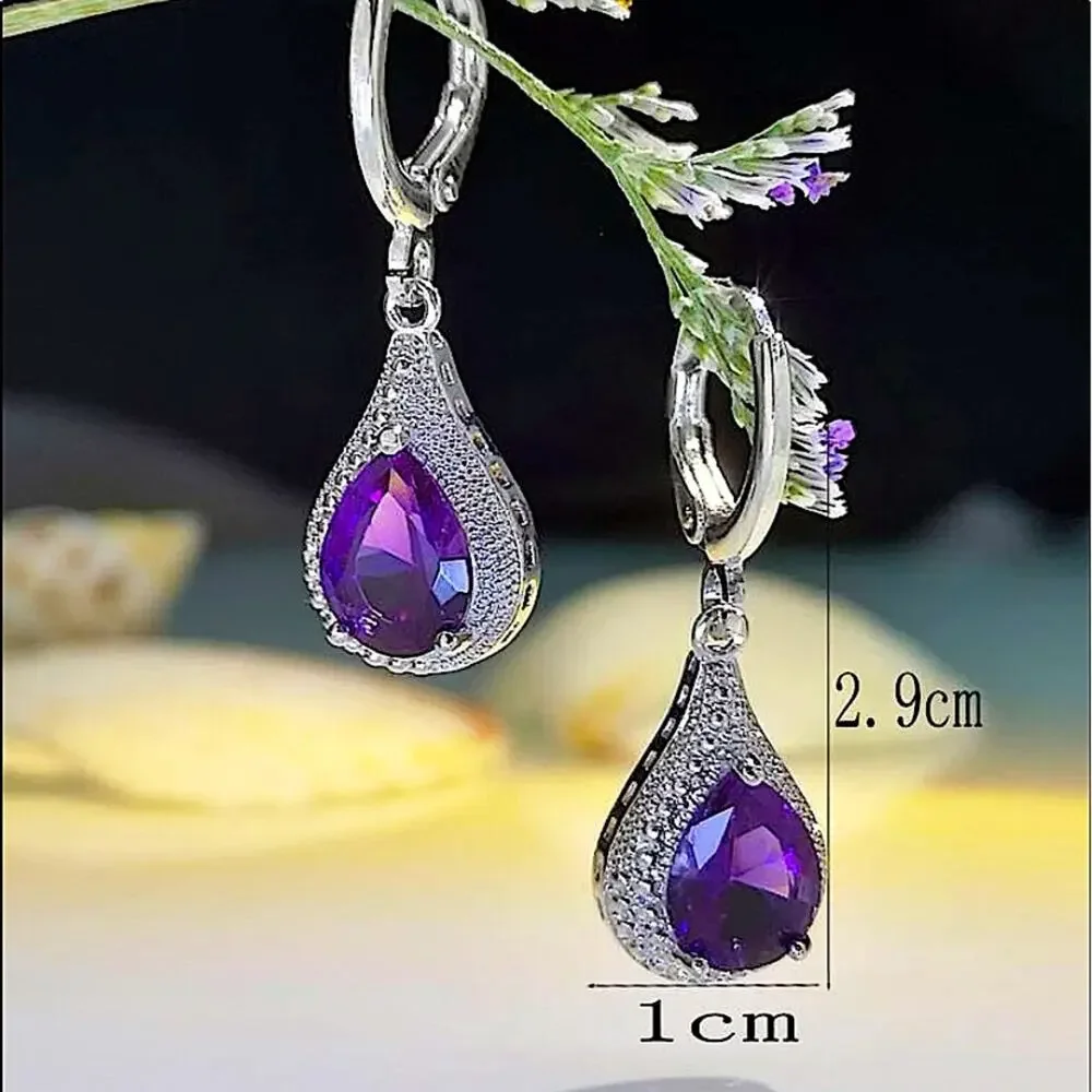 NEW STERLING SILVER AMETHYST DANGLE EARRINGS